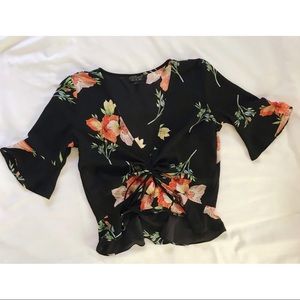 Topshop Floral Ruche Front Crop Top
